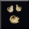 J07. 18K Gold swan clip earrings and brooch. 
